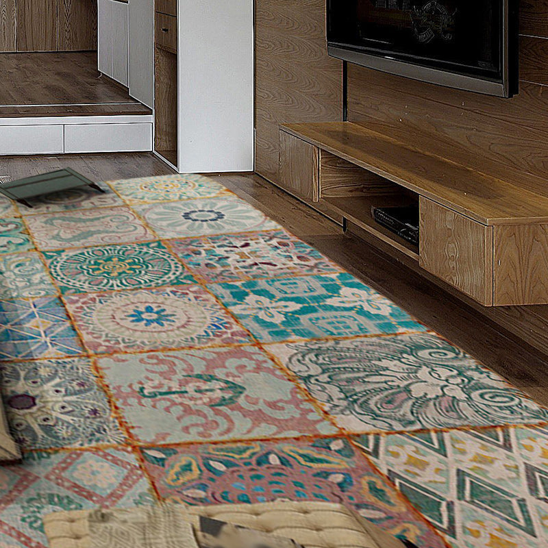 Moroccan Living Room Rug Multicolored Flower Diamond Print Rug Polyester Rug