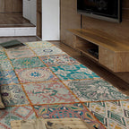 Moroccan Living Room Rug Multicolored Flower Diamond Print Rug Polyester Rug