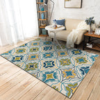 Ivorakariert Moroccan Carpet Polyester Geometric Floral Cross Print Rug Non-Slip Rug for Home Decor