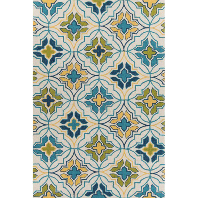 Ivorakariert Moroccan Carpet Polyester Geometric Floral Cross Print Rug Non-Slip Rug for Home Decor