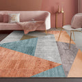 Orange and blue modern rug polyester striped geometric color block rug washable non-slip backing rectangular rug for the bedroom