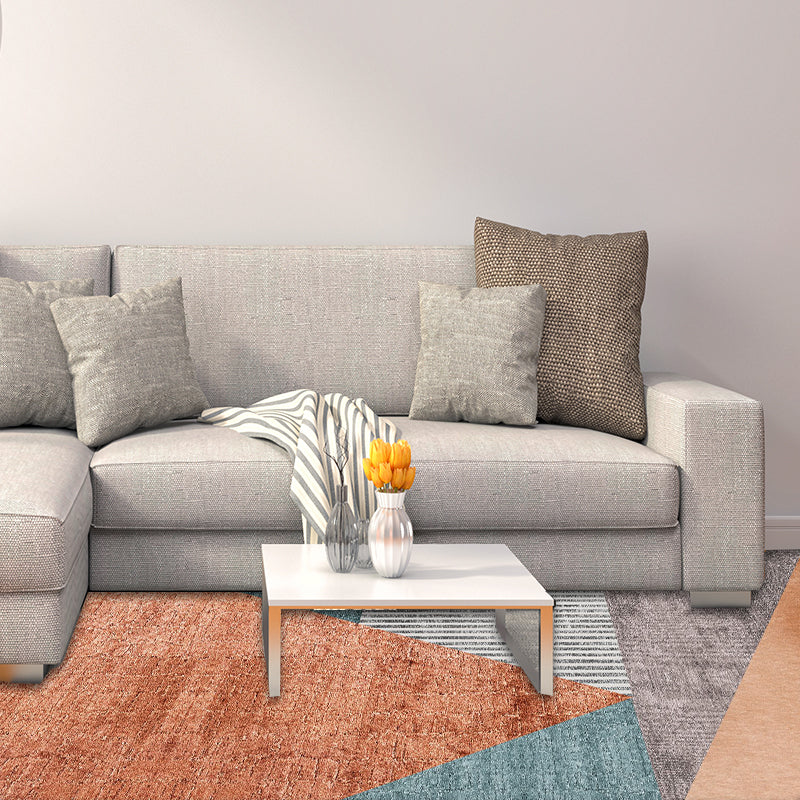 Orange and blue modern rug polyester striped geometric color block rug washable non-slip backing rectangular rug for the bedroom