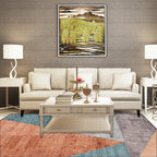 Orange and blue modern rug polyester striped geometric color block rug washable non-slip backing rectangular rug for the bedroom