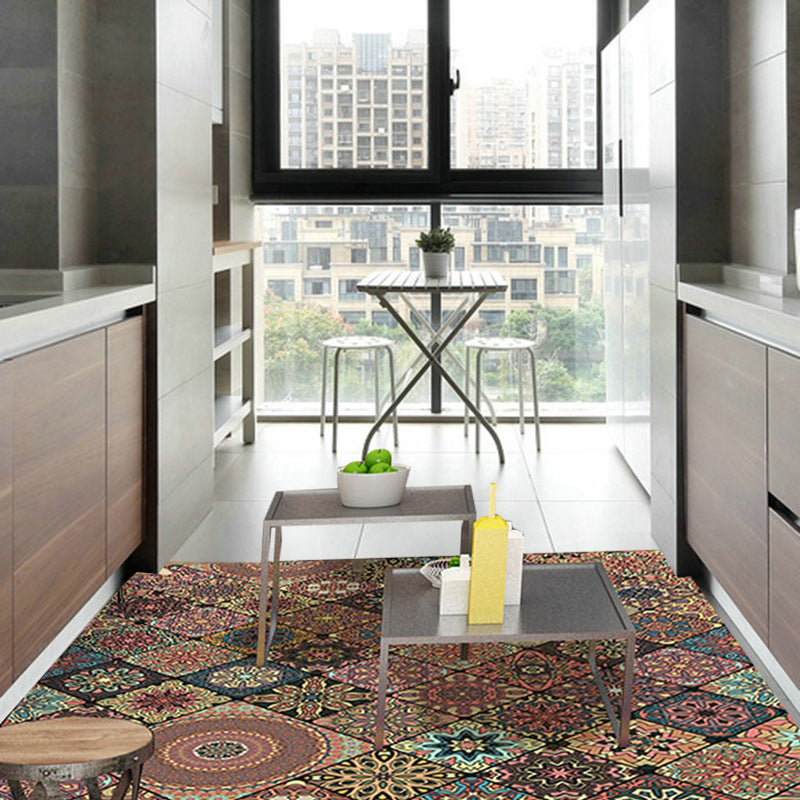 Persian Moroccan rug in brown floral circle square print area rug polyester non-slip rug for living room