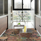 Persian Moroccan rug in brown floral circle square print area rug polyester non-slip rug for living room