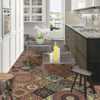 Persian Moroccan rug in brown floral circle square print area rug polyester non-slip rug for living room