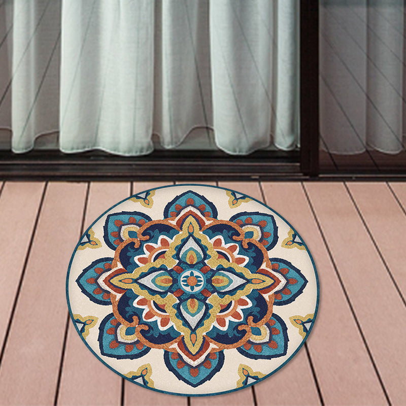 Blue and Yellow Southwest Rug Synthetic Tribal Rug Non-Slip Back Area Rug for Bedroom