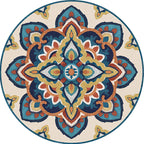 Blue and Yellow Southwest Rug Synthetic Tribal Rug Non-Slip Back Area Rug for Bedroom