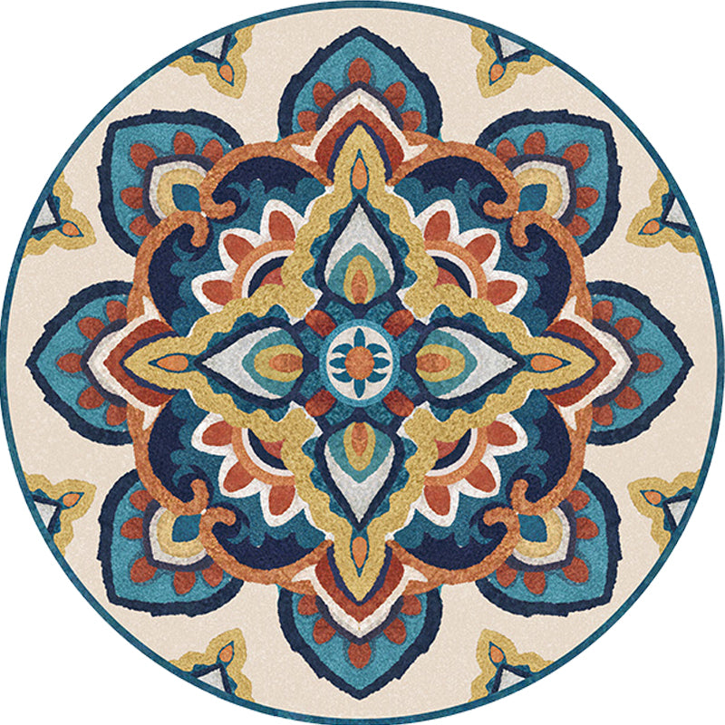Blue and Yellow Southwest Rug Synthetic Tribal Rug Non-Slip Back Area Rug for Bedroom