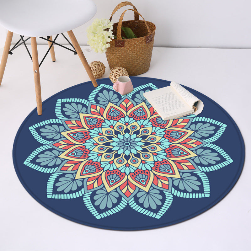 Tribal southwestern flower rug blue polyester rug anti-slip mat rug for bedroom