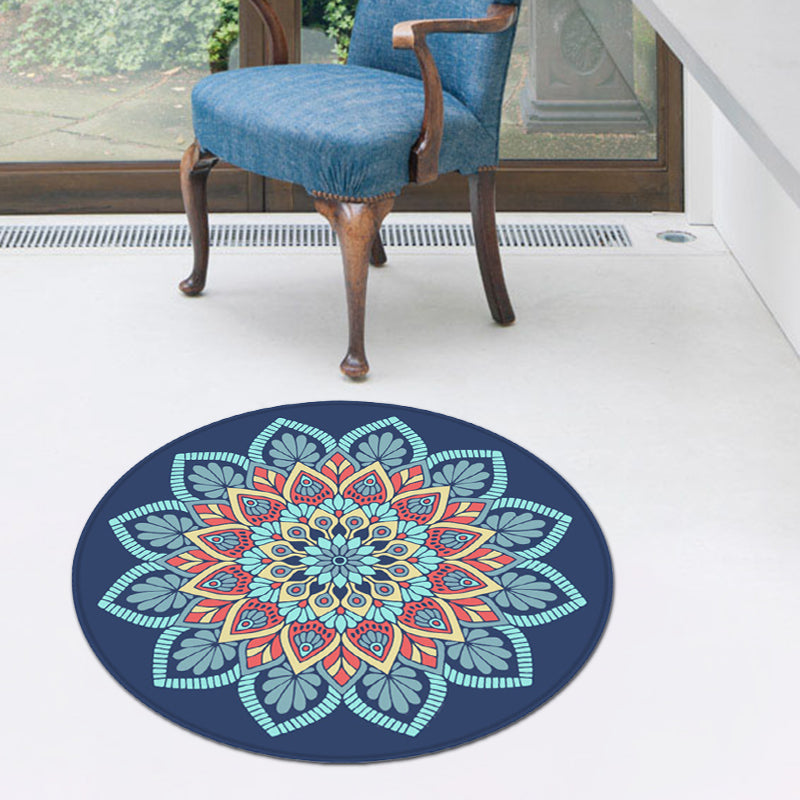 Tribal southwestern flower rug blue polyester rug anti-slip mat rug for bedroom