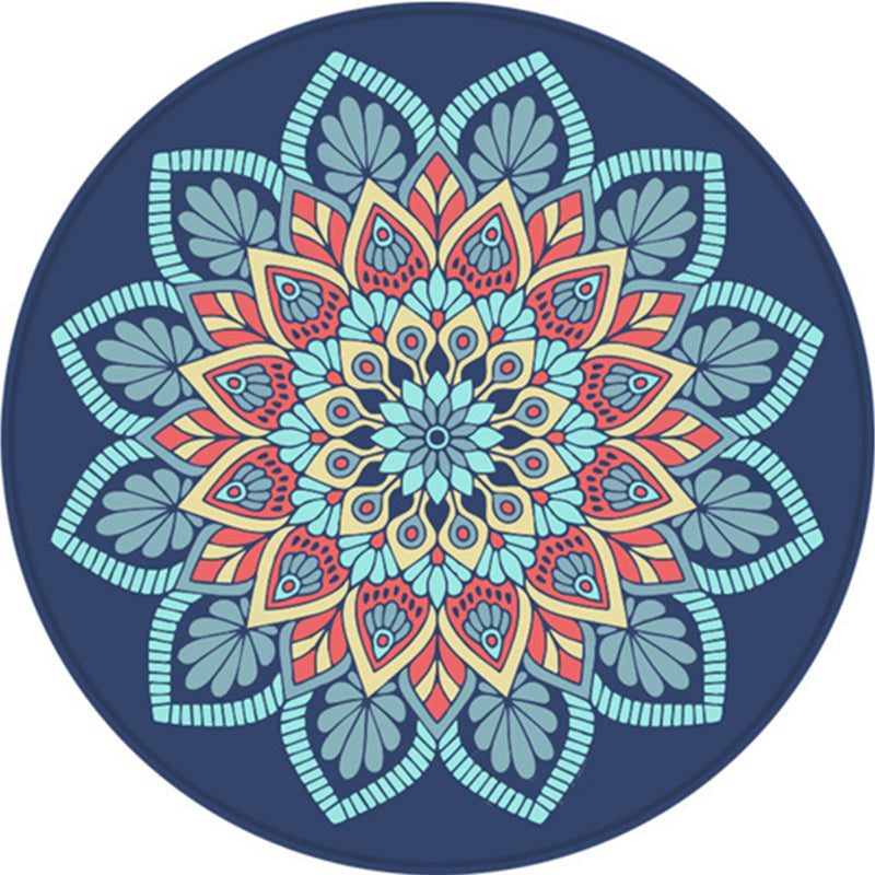 Tribal southwestern flower rug blue polyester rug anti-slip mat rug for bedroom