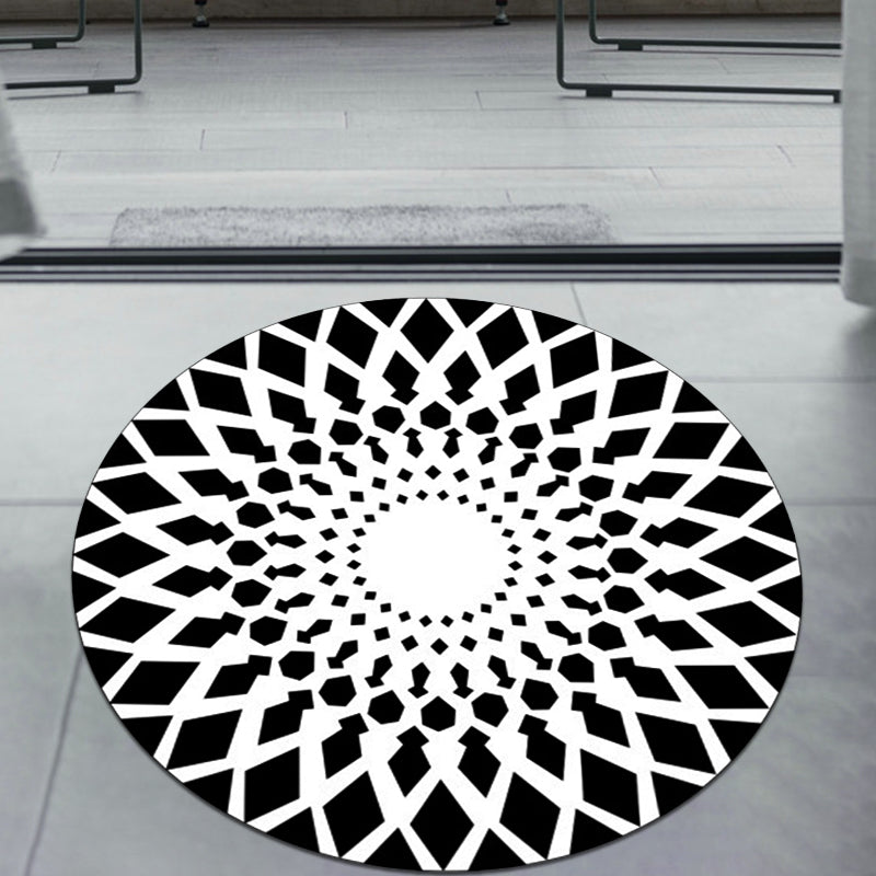 Black and White Moroccan Carpet Polyester Floral Carpet Non-Slip Back Carpet for Living Room