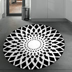 Black and White Moroccan Carpet Polyester Floral Carpet Non-Slip Back Carpet for Living Room