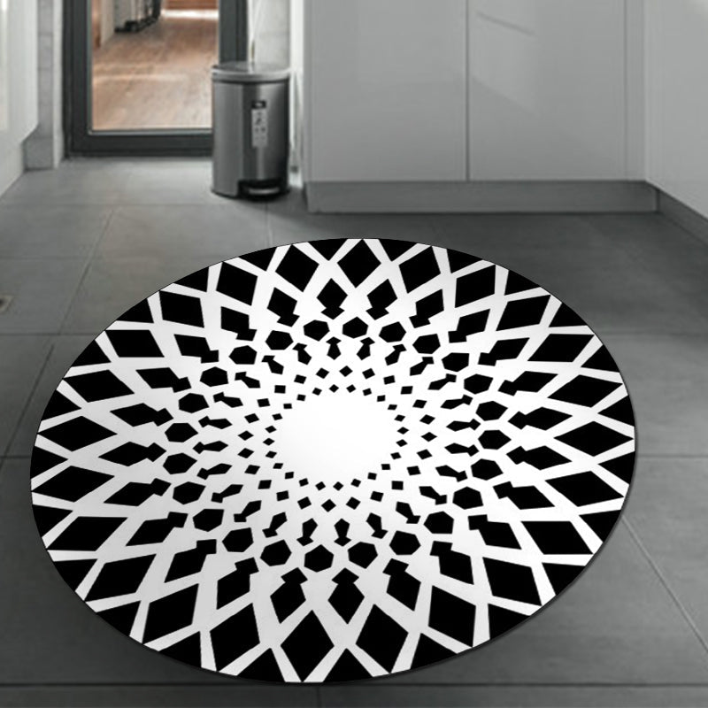 Black and White Moroccan Carpet Polyester Floral Carpet Non-Slip Back Carpet for Living Room