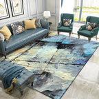 Blue Bedroom Carpet Modern Abstract Line Splash Ink Pattern Rug Polyester Washable Rug