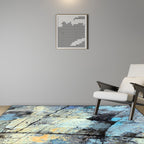 Blue Bedroom Carpet Modern Abstract Line Splash Ink Pattern Rug Polyester Washable Rug