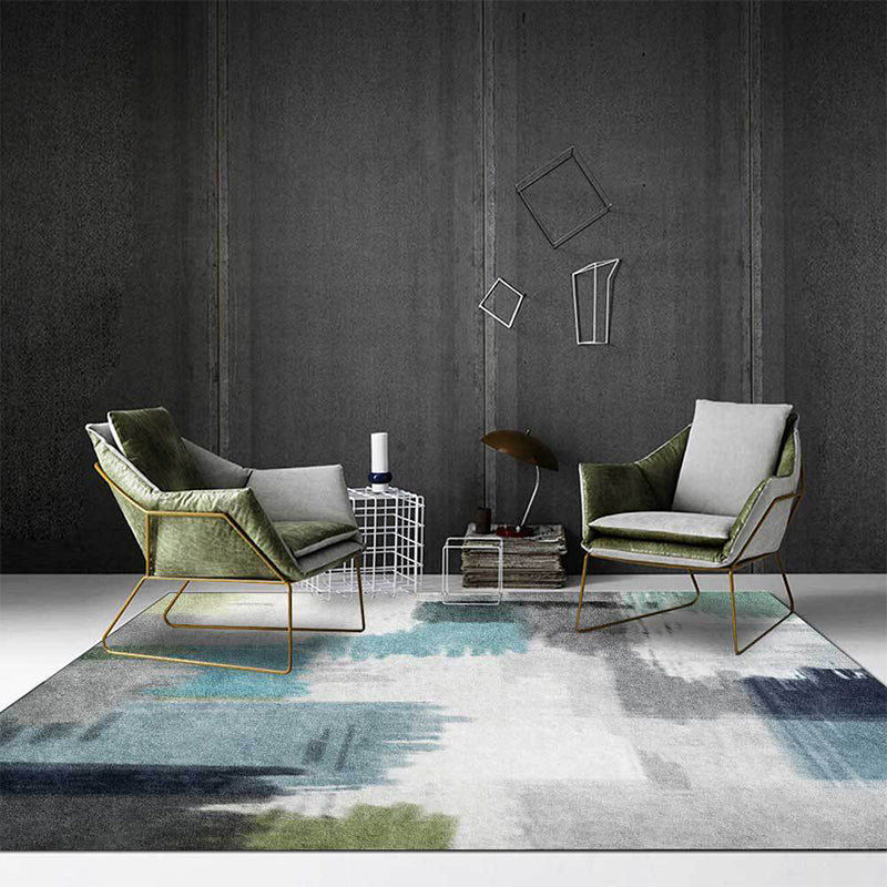 Contemporary modern rug in gray abstract color block painting print rug made of polyester washable for the bedroom
