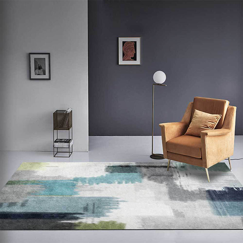 Contemporary modern rug in gray abstract color block painting print rug made of polyester washable for the bedroom