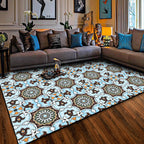 Blue and brown Moroccan carpet polyester floral pattern non-slip rug for home decor
