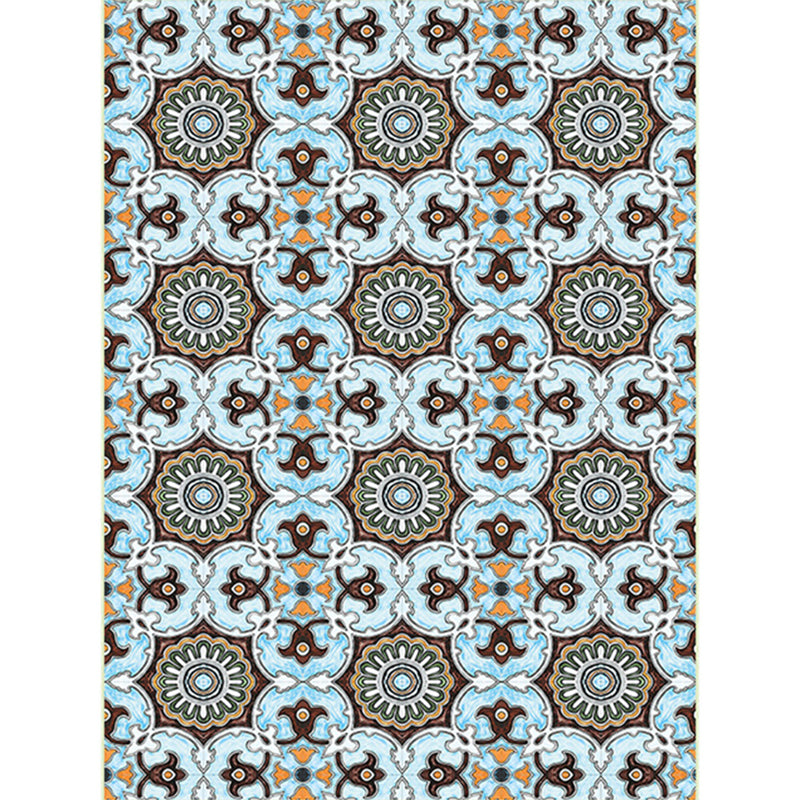 Blue and brown Moroccan carpet polyester floral pattern non-slip rug for home decor
