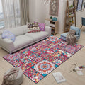 Mediterranean-Moroccan diamond pattern multicolored floral square rug made of polyester non-slip mat for the living room