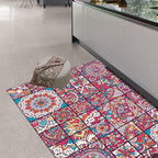 Mediterranean-Moroccan diamond pattern multicolored floral square rug made of polyester non-slip mat for the living room