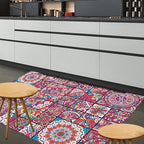 Mediterranean-Moroccan diamond pattern multicolored floral square rug made of polyester non-slip mat for the living room