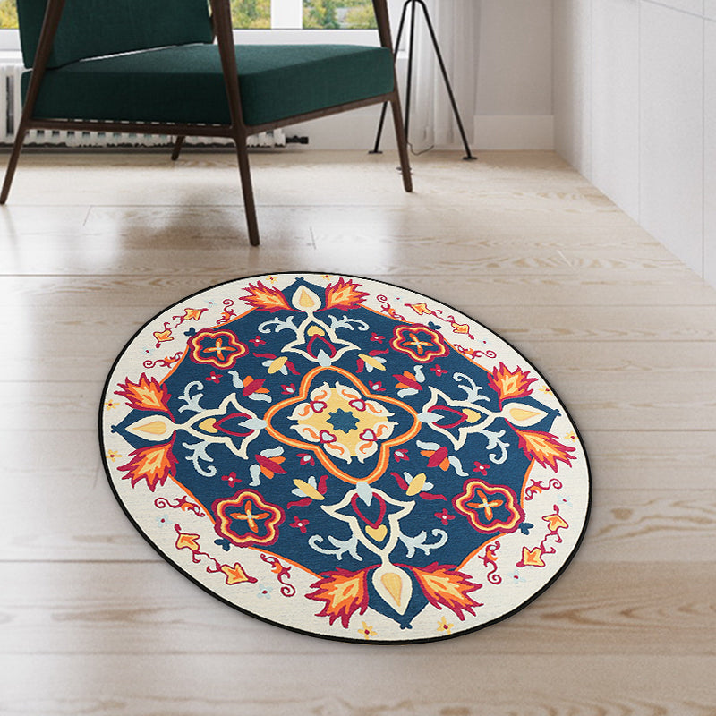 Red and blue bedroom rug southwestern tribal rug synthetic non-slip backing area rug