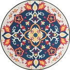 Red and blue bedroom rug southwestern tribal rug synthetic non-slip backing area rug
