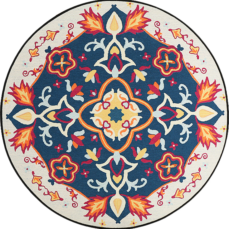 Red and blue bedroom rug southwestern tribal rug synthetic non-slip backing area rug