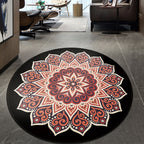 Retro Floral Rug Black and Red Moroccan Rug Polyester Non-Slip Back Rug for Bedroom