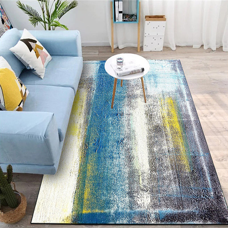 Gray Bedroom Rug Modern Abstract Watercolor Pattern Rug Polyester Washable Rug