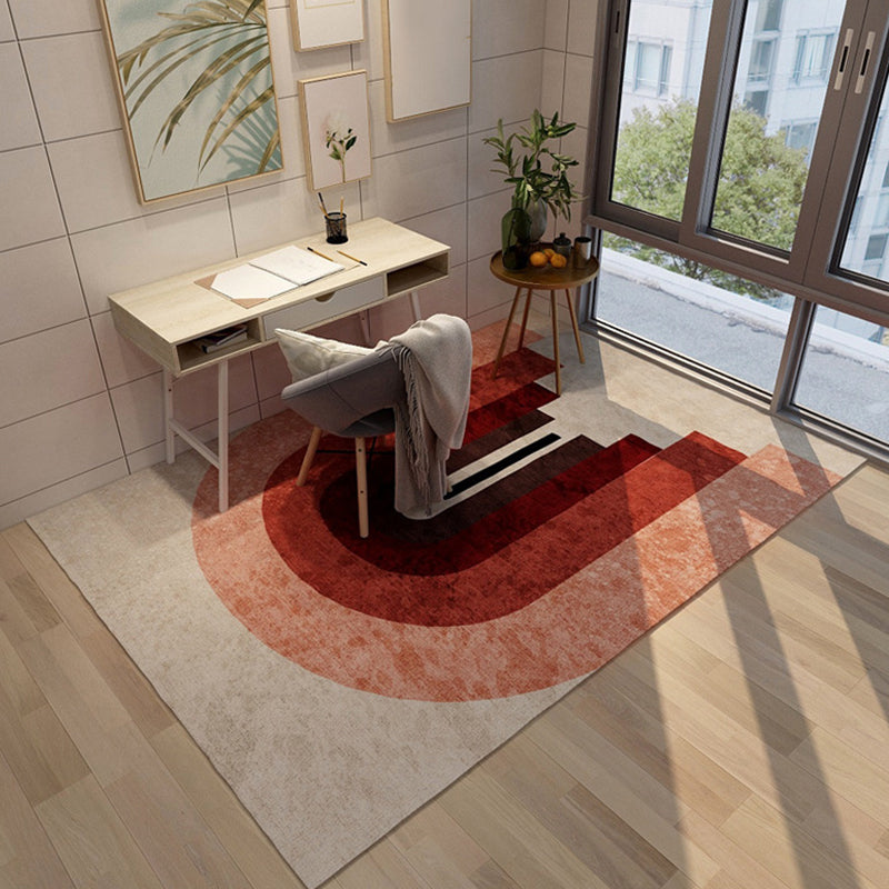 Red and Brown Contemporary Carpet Polyester Color Block Abstract Carpet Washable Rectangular Rug for the Bedroom