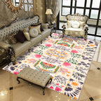 Moroccan Living Room Rug in White Floral Leaf Circle Print Rug Polyester Non-Slip Floor Mat