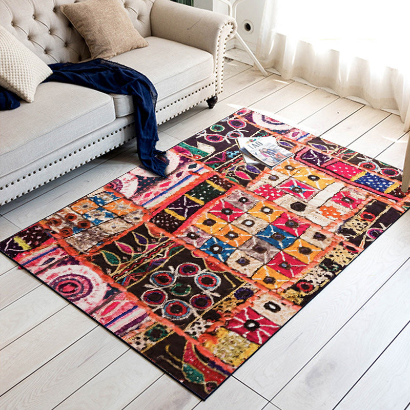 Mediterranean rectangular round patterned rug in black Moroccan rug polyester non-slip backing rug for the bedroom
