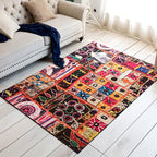 Mediterranean rectangular round patterned rug in black Moroccan rug polyester non-slip backing rug for the bedroom