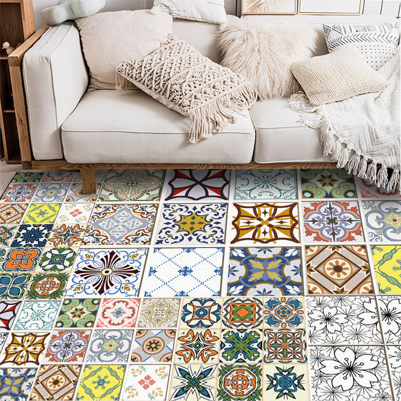 Mediterranean geometric floral pattern carpet multicolor Moroccan carpet polyester non-slip back carpet for bedroom