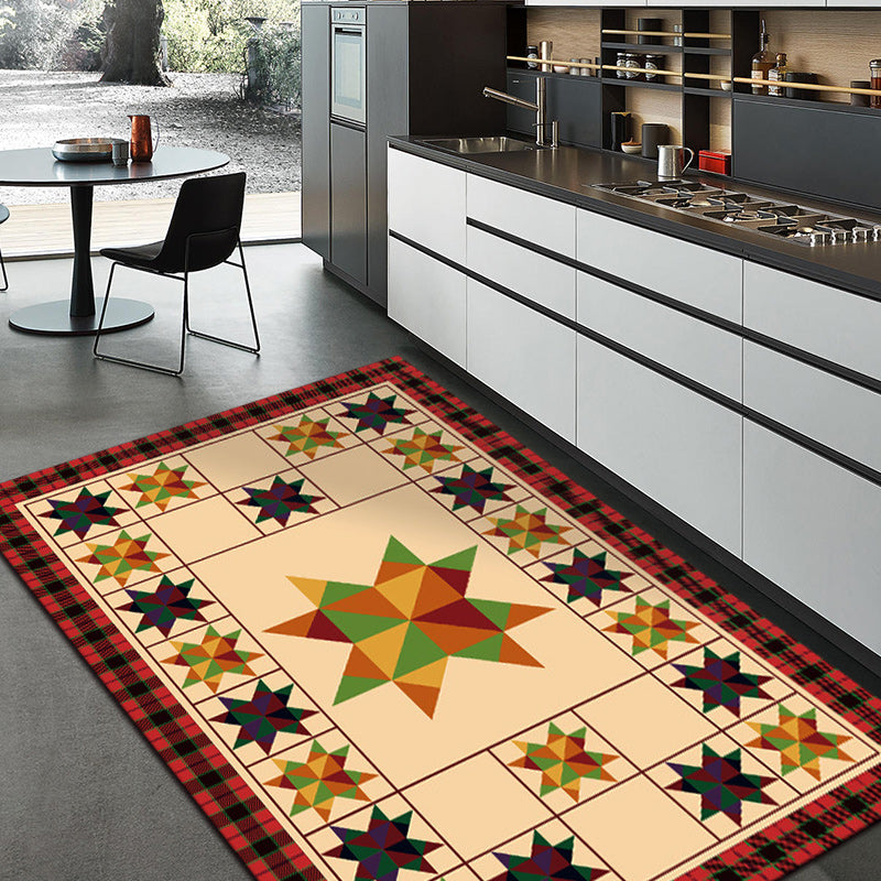 Moroccan living room rug in ivory Geometric triangle square print rug polyester anti-slip rug