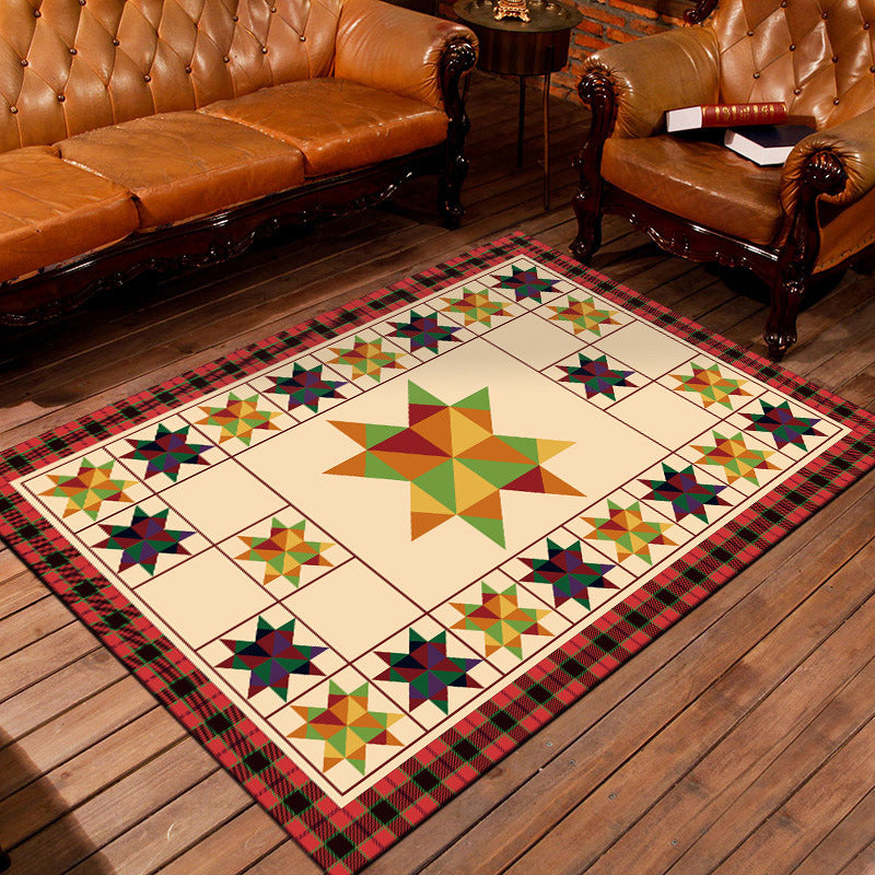 Moroccan living room rug in ivory Geometric triangle square print rug polyester anti-slip rug