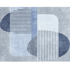 Blue and Gray Simple Rug Polyester Striped Abstract Color Block Rug Washable Rectangular Rug for the Living Room