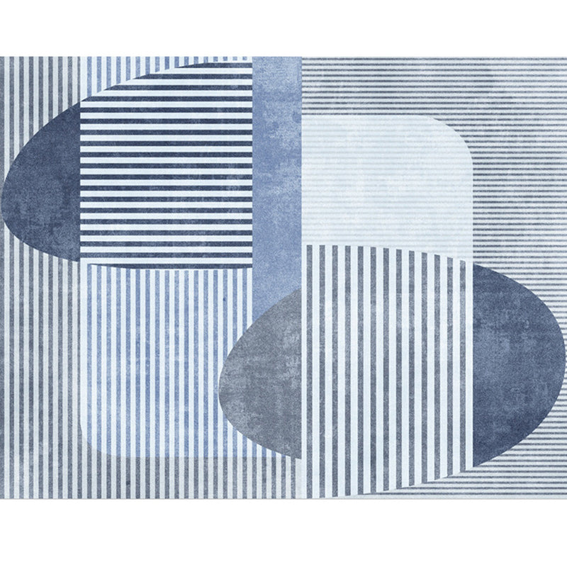 Blue and Gray Simple Rug Polyester Striped Abstract Color Block Rug Washable Rectangular Rug for the Living Room
