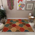 Oriental Moroccan Rug Colorful Tribal Motif Print Area Rug Polyester Machine Washable Non-Slip Carpet for Living Room