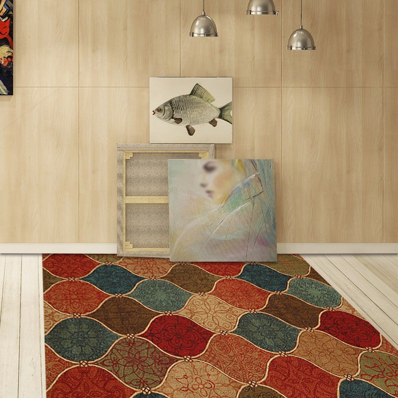 Oriental Moroccan Rug Colorful Tribal Motif Print Area Rug Polyester Machine Washable Non-Slip Carpet for Living Room