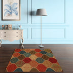 Oriental Moroccan Rug Colorful Tribal Motif Print Area Rug Polyester Machine Washable Non-Slip Carpet for Living Room