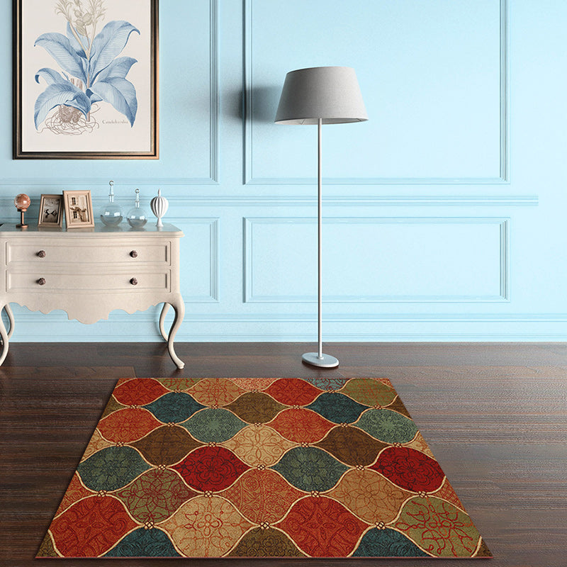 Oriental Moroccan Rug Colorful Tribal Motif Print Area Rug Polyester Machine Washable Non-Slip Carpet for Living Room
