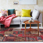 Red Bedroom Carpet Moroccan Rectangular Floral Stripe Printed Carpet Polyester Non-Slip Carpet