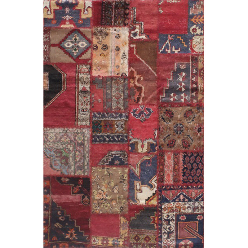 Red Bedroom Carpet Moroccan Rectangular Floral Stripe Printed Carpet Polyester Non-Slip Carpet