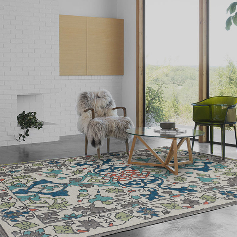 Moroccan living room wallpaper in ivory leaf pattern printed carpet polyester non-slip rug