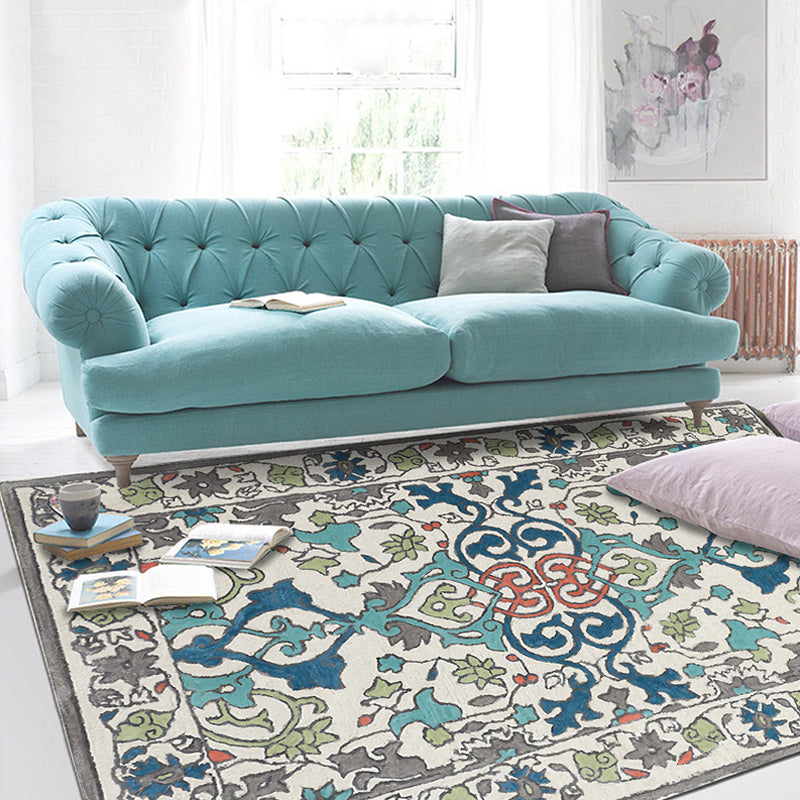 Moroccan living room wallpaper in ivory leaf pattern printed carpet polyester non-slip rug
